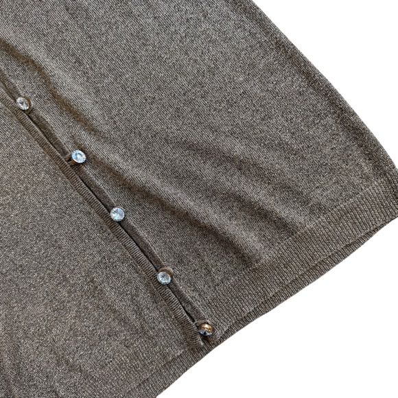 Adrianna Papell Gold Metallic Woven Silk Cardigan Sweater with Crystal Buttons S - Picture 2 of 5